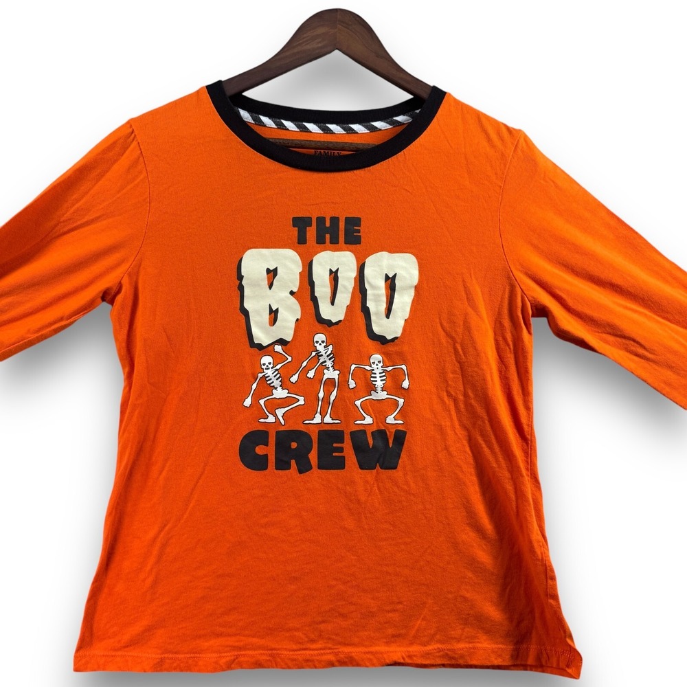 Halloween Family Pajamas Top Medium 8-10 Orange The Boo Crew Skeleton Graphic